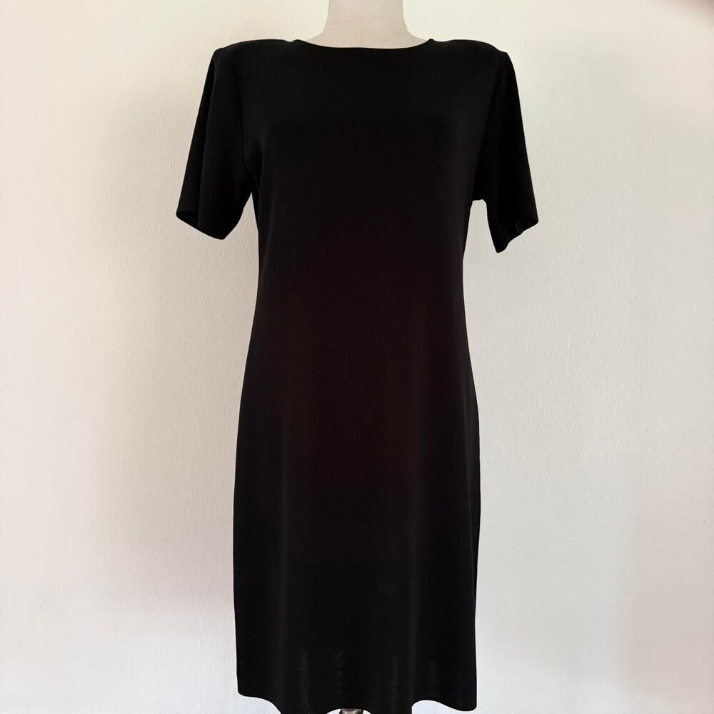 Misook Black Vintage Cap Sleeve Dress Size Small Timeless Classic Modest Minimal